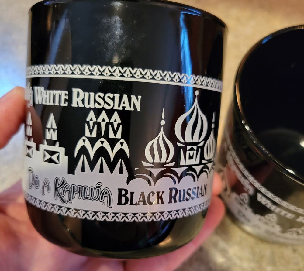Set of 2 Kahlua Black Amber Drink Glasses White Russian Black Russian Libbey USA